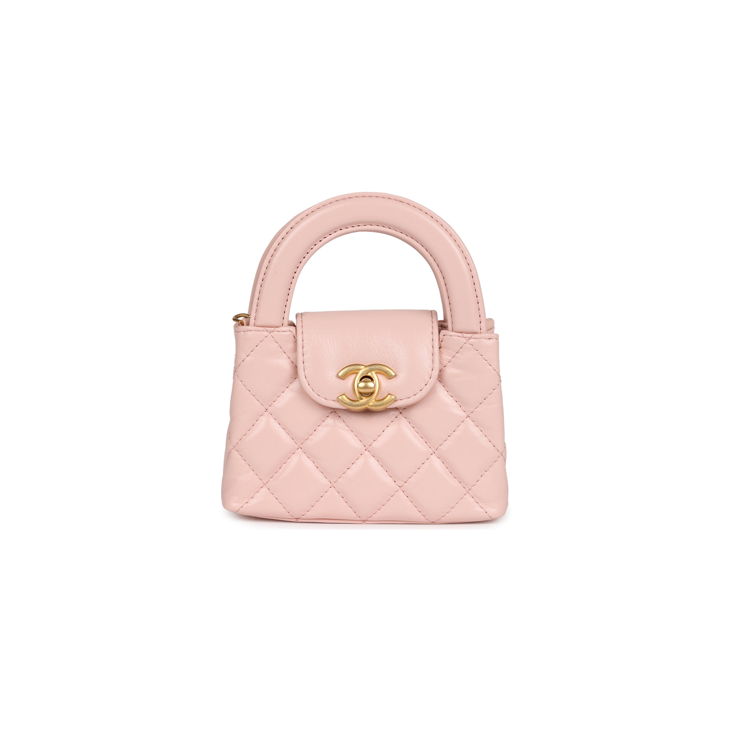 Ch*el master nano kelly shopper light pink shiny aged calfskin brushed gold hardware(12.5*8.3*4cm)